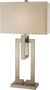 Precision 1-Light Brushed Nickel Table Lamp With Ivory Shantung Shade - 808230017580