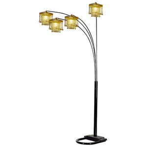 Homeroots Lighting 84" Black Four Light Arc Floor Lamp, Clear Crystal Glass