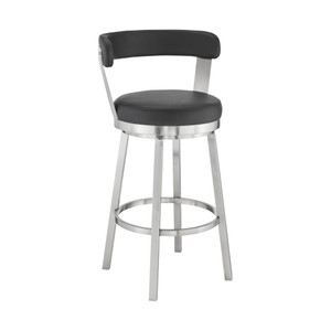 30" Chic Black Faux Leather with Stainless Steel Finish Swivel Bar Stool - 606114635024