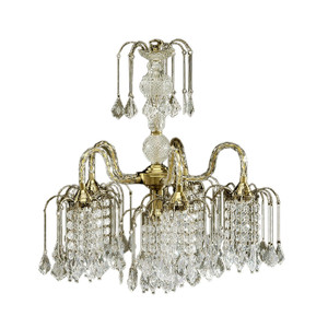 Homeroots Lighting Two Tier Crystal and Brass Hanging Chandelier Light, Brassy Gold Finish, 25 Inch Height