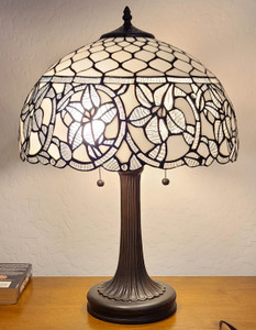 Homeroots Lighting 24" Stained Glass Two Light Flowery Accent Table Lamp, Tiffany Style