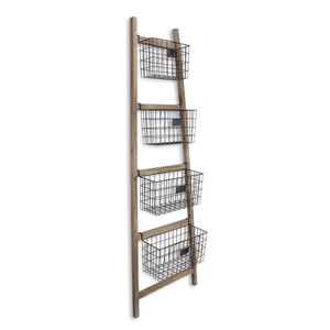 Wooden Ladder Storage Piece with 4 Baskets - 808230080164 Wooden Ladder Storage Piece with 4 Baskets - 808230080164