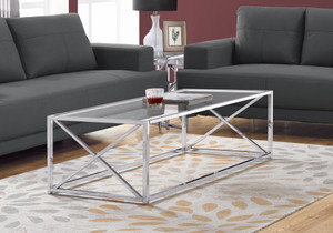 17.25" Chrome Metal and Clear Tempered Glass Coffee Table - 4512822768281