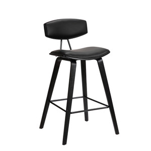 Homeroots Living Room 26" Black Faux Leather Mid Century Modern Bar Stool