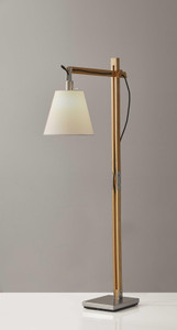 Natural Wood Floor Lamp with Adjustable Hinged Arm - 4512839458236