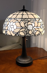 Homeroots Lighting 23" Stained Glass Two Light Jeweled Vintage Accent Table Lamp, Tiffany Style, Dark Brown Base
