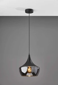Homeroots Lighting Gnome Smoked Glass Black Metal Pendant Lamp, Black, Smoked Glass