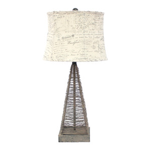 15 X 13 X 28.5 Tan Industrial Metal With Gentle Linen Shade - Table Lamp - 614486178636
