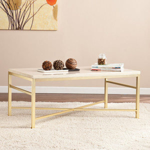 Homeroots Living Room 42" Off White Manufactured Wood and Metal Rectangular Coffee Table, Off White Finish
