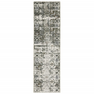 2' X 8' Ivory Grey Charcoal Rust Gold And Brown Oriental Power Loom Stain Resistant Runner Rug - 606114600985
