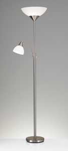 71" Silver Metal Two Light Torchiere Floor Lamp With White Bowl Shade