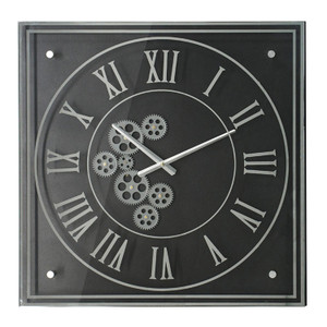Homeroots Home Decor Vintage Style Gears Black and Silver Square Wall Clock, 24 Inch