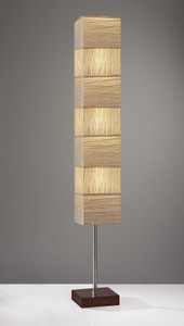 72" Brown And Silver Three Light Column Floor Lamp With Beige Paper Rectangular Shade