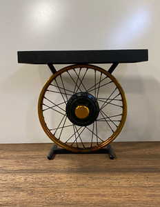 Homeroots Living Room Black and Gold Wheel Accent Table