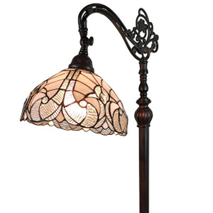 Homeroots Lighting 62" Brown Traditional Shaped Floor Lamp, White Stained Glass Bowl Shade
