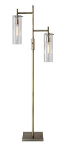 Two Light Modern Floor Lamp Clear Glass Cylinder Shade with Vintage Filament Bulb Antique Brass Metal Pole - 4512839458618 Two Light Modern Floor Lamp Clear Glass Cylinder Shade with Vintage Filament Bulb Antique Brass Metal Pole - 4512839458618