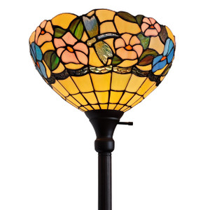 Homeroots Lighting 70" Brown Traditional Shaped Floor Lamp, Brown, With Green and Brown Tiffany Glass Bowl Shade
