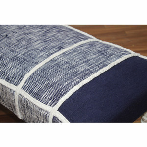 Homeroots Living Room 47" Textural Upholstered Bench, Blue and Gray with White Leg