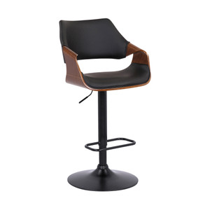 Black Faux Leather and Walnut Wood and Black Swivel Adjustable Bar Stool - 606114635123