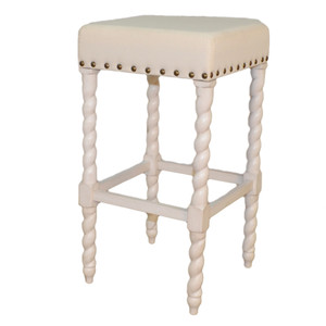 30" Cream Faux Leather And Solid Wood Backless Bar Height Chair With Footrest - 606114623151