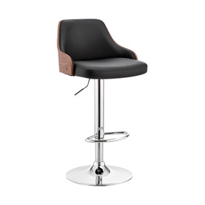 Homeroots Living Room Black Faux Leather Adjustable Modern Bar Stool, Black, Adjustable