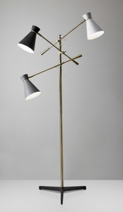 Homeroots Lighting Three Arm Adjustable Floor Lamp, Brass Finish, Grey, Black, and White Shades