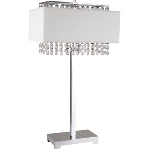 28" Silver Table Lamp With Faux Crystals and White Rectangle Shade - 606114542438