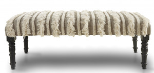 Homeroots Living Room 47" Textural Boho Stripe Upholstered Bench, Cream with Black Leg