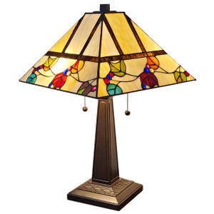 23" Cream and Jewel Stained Glass Two Light Mission Style Table Lamp - 606114645177 23" Cream and Jewel Stained Glass Two Light Mission Style Table Lamp - 606114645177