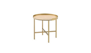 22" Gold And Oak Manufactured Wood And Metal Round End Table - 606114066453