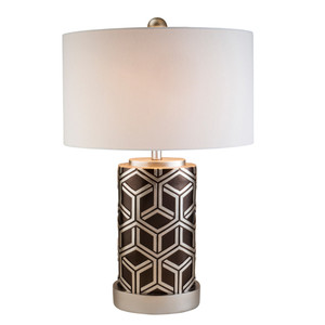 Deep Brown and Silver Geo Weave Table Lamp - 606114543091