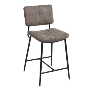 Homeroots Living Room Set of Two 39" Low Back Bar Height Bar Chairs, Vintage Brown Faux Leather and Black