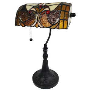 16" Tiffany Style Brown and Orange Banker Desk Lamp - 606114647720