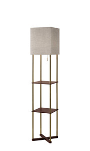 Floor Lamp with Antique Brass Poles and Walnut Wood Finish Storage Shelves with Two USB Ports - 4512839460048 Floor Lamp with Antique Brass Poles and Walnut Wood Finish Storage Shelves with Two USB Ports - 4512839460048