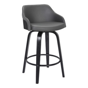 Homeroots Living Room 26" Gray Swivel Faux Leather Black Wooden Bar Stool