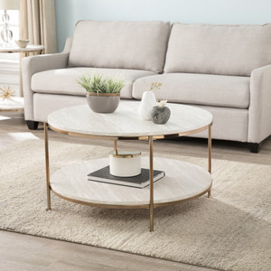 Homeroots Living Room 33" White Solid Manufactured Wood and Metal Square Coffee Table, White Finish