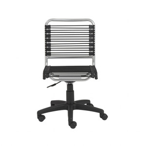 35" Chrome and Black Round Bungee Cord Low Back Office Chair - 808230090781