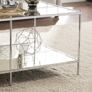 Homeroots Living Room 42" Chrome Glass and Metal Rectangular Mirrored Coffee Table, Chrome Finish