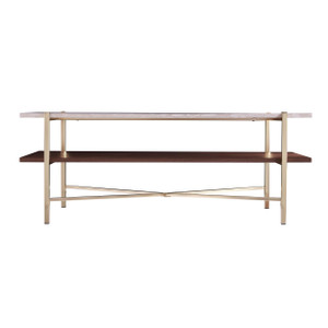 Homeroots Living Room 47" Brass Manufactured Wood and Metal Rectangular Coffee Table, Brass Finish