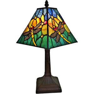 15" Tiffany Style Yellow Dragonflies Jeweled Table Lamp - 606114647843