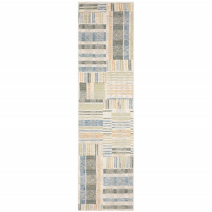 2' X 8' Green Grey And Ivory Geometric Power Loom Stain Resistant Runner Rug - 606114616818 2' X 8' Green Grey And Ivory Geometric Power Loom Stain Resistant Runner Rug - 606114616818