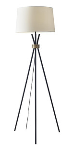 Homeroots Lighting Black Metal Tripod Leg Floor Lamp, Antique Brass Accent