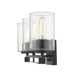 Black Metal and Textured Glass Three Light Wall Sconce - 808230013124