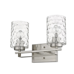 Silver Metal and Pebbled Glass Two Light Wall Sconce - 808230012820