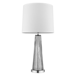 Chiara 1-Light Steel Glass And Polished Chrome Table Lamp With Off White Shantung Shade - 808230017481