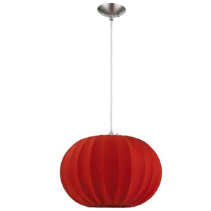 Shanghai 1-Light Brushed Nickel Pendant With Sheer Red Ribbon Shade - 808230018242