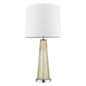 Chiara 1-Light Champagne Glass And Polished Chrome Table Lamp With Off White Shantung Shade - 808230017498