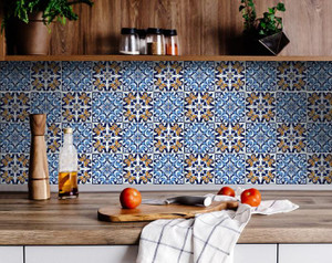 7" X 7" Blue White Golden Peel and Stick Tiles - 808230084902 7" X 7" Blue White Golden Peel and Stick Tiles - 808230084902