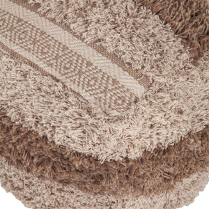 18" Beige Striped Pouf Ottoman