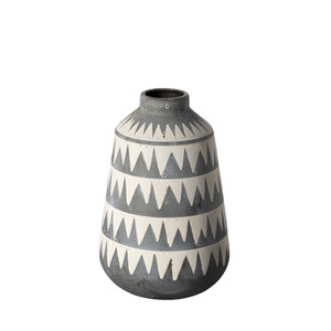 10" Gray and Ivory Triangle Pattern Ceramic Vase - 808230001671